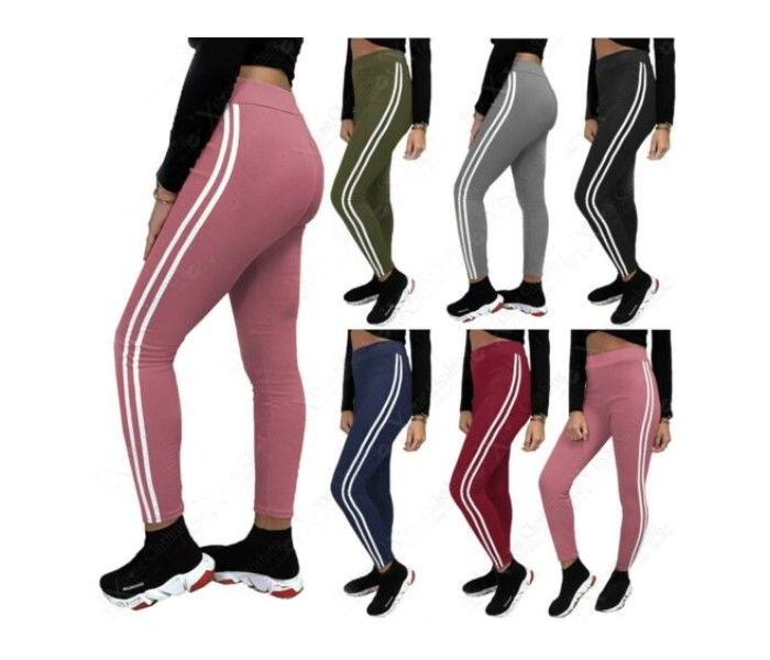 4242 Set of 4 Striped Casual High Waist Full Length Thick Warm Cotton Knitted Long Leggings Stretch Pants for Women - Zoom Image