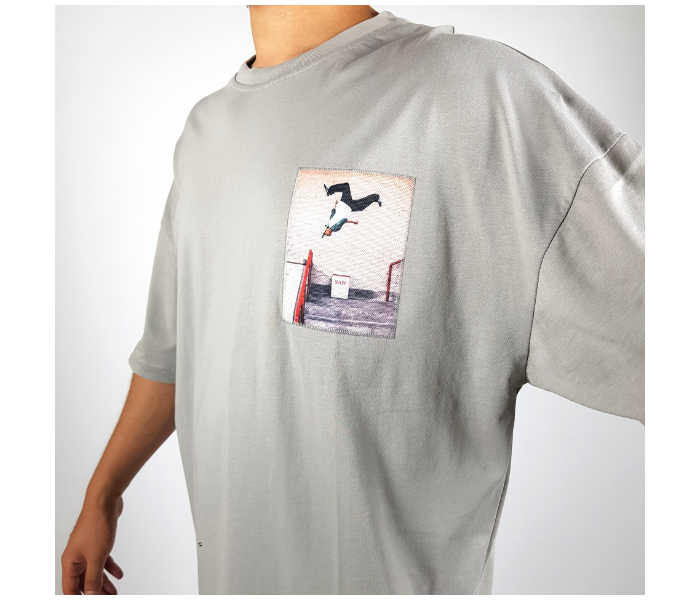 Oversize Large T-Shirt With Skateboard Picture For Men - Grey - Zoom Image 1