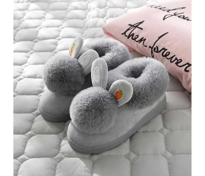 Bunny 38-39 Sized Ears Bag With Cotton Slippers - Grey - Zoom Image