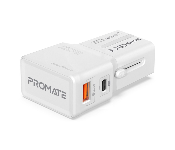 Promate 20Watts International Travel Adapter with Type-C - White - Zoom Image 1