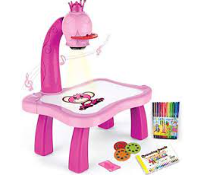 Child Learning Desk with Smart Projector Educational Painting Table with Light Music Children Projection Drawing Playset Table - Pink-B - Zoom Image 1