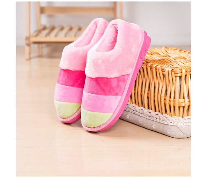 Winter 38-39 Sized Color Striped Wool Slippers - Pink - Zoom Image