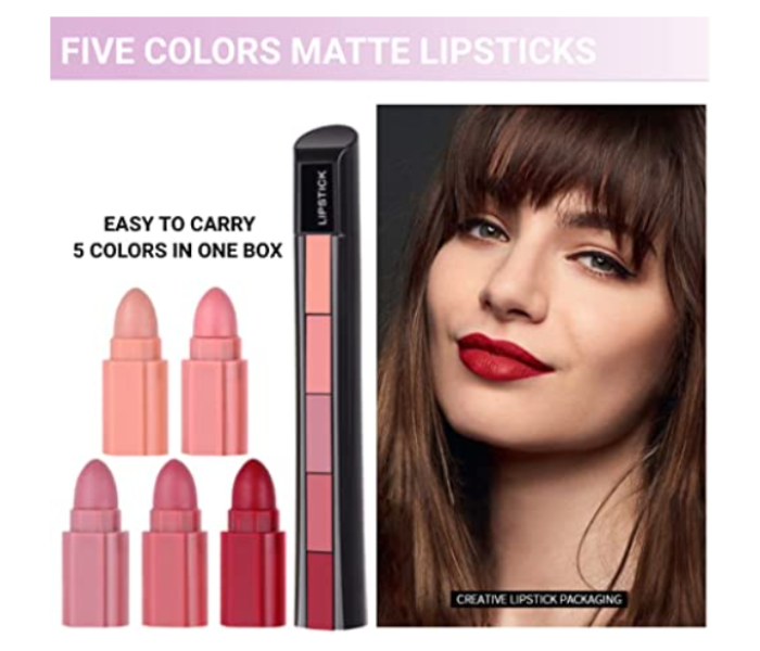 2 Piece 5 In 1 Lipstick Set Non Stick Long Lasting Waterproof Velvet Matte Finish - Zoom Image 2