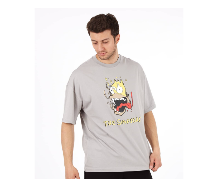 The Simpsons Oversize XL Round Neck T-Shirt for Men - Grey - Zoom Image 1