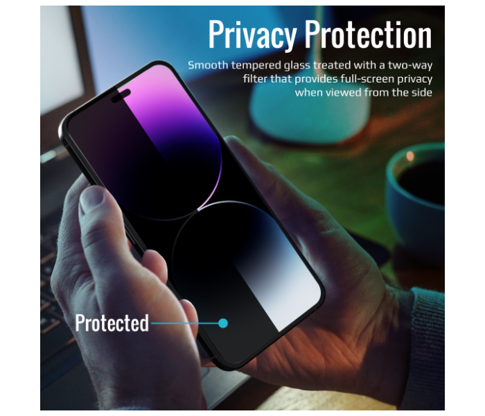 Promate Silicone Bumper and Shatter Protection Privacy Glass Screen Protector for iPhone 14 Pro Max - Zoom Image 3