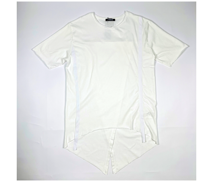 Short Sleeves Hip Hop Long Medium T-Shirt With Ribbon For Men - White - Zoom Image 3