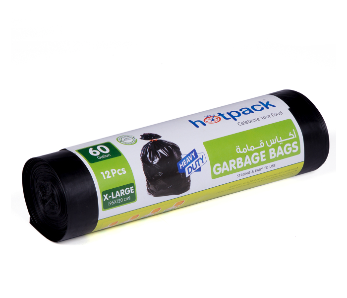 Hotpack HSMGBR95120 Set of 12 Pieces 95X120cm 60Gallon Garbage Bag Roll - Black - Zoom Image 2