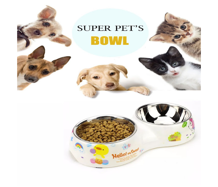 GTC 22000939 2 in 1 Stainless Steel Cat Bowls with Stand For Food and Water - White - Zoom Image 1