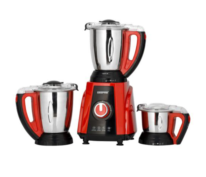 Geepas GSB44040 1.5Litre 750Watts 3-in-1 Mixer Grinder - Red and Silver - Zoom Image 1