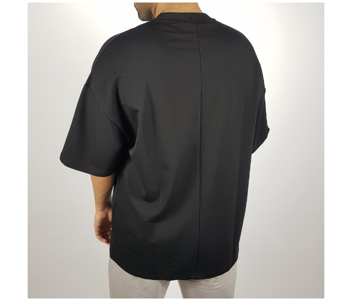 Oversize Tight Round Neck Large T-Shirt for Men - Black - Zoom Image 3