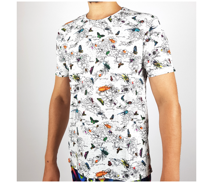 Regular Short Sleeves Medium T-Shirt With Insects Design For Men - White - Zoom Image 1