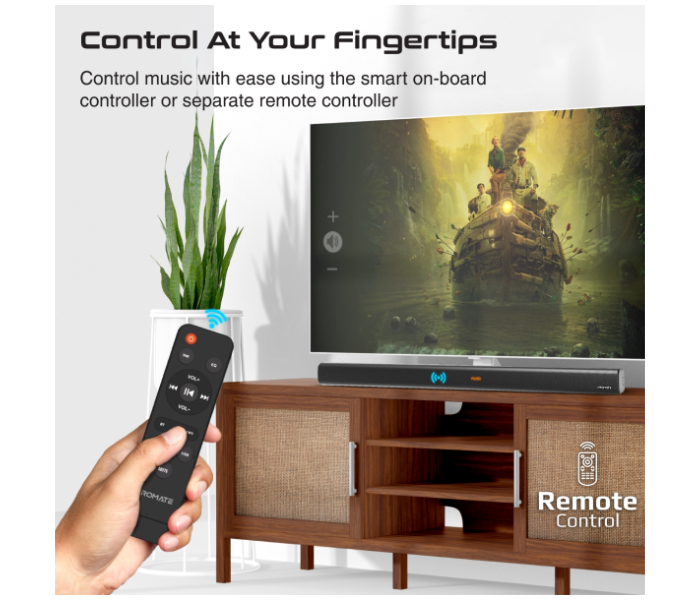 Promate Multipoint Pairing and Remote Control 60Watts Soundbar with 28Watts Subwoofer - Black - Zoom Image 5