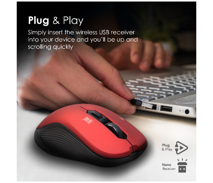 Promate Portable Optical Tracking 2.4G Wireless Mouse with Mini USB Receiver - Red - Zoom Image 5