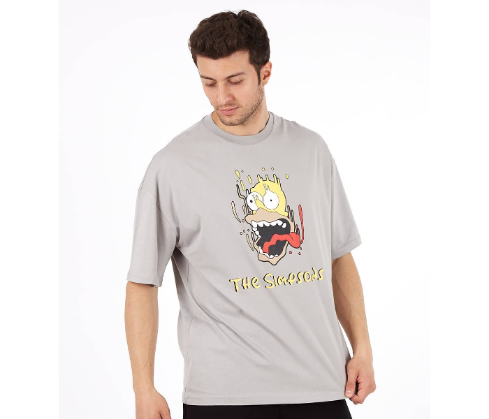 The Simpsons Oversize Large Round Neck T-Shirt for Men - Grey - Zoom Image 1