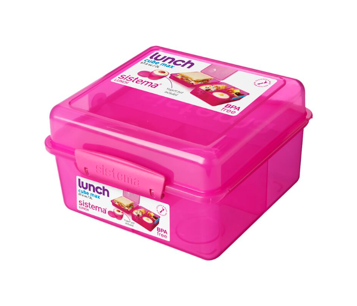 Sistema 2 Litre Lightweight Cube Max Lunch Box With Yogurt Cup - Pink - Zoom Image 1