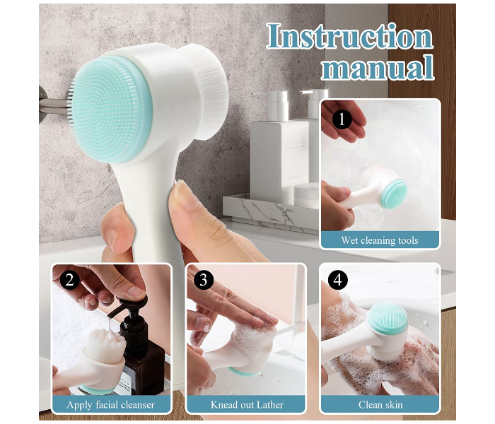 Manual Double-Sided Silicone Brush For Face Wash - Blue - Zoom Image 6