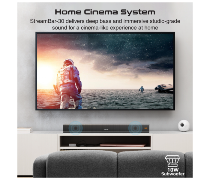 Promate Multipoint Pairing and Remote Control 30 Watts Soundbar with 10Watts Subwoofer - Black - Zoom Image 2