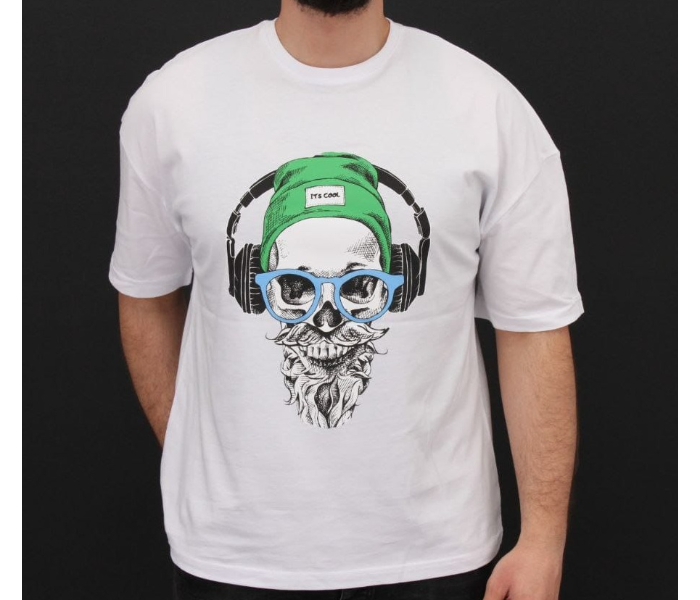 Regular Skull Design Round Neck Small T-Shirt for Men - White - Zoom Image 1