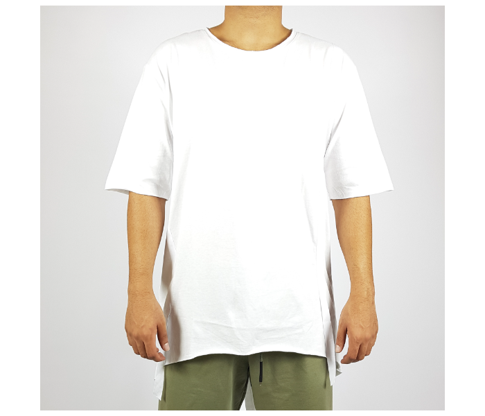 Short Sleeves Hip Hop Long Medium T-Shirt With Ribbon For Men - White - Zoom Image 1