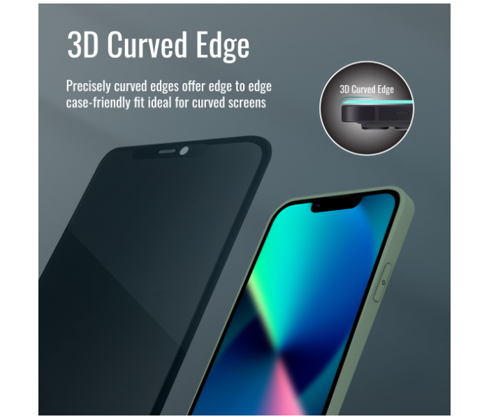 Promate 3D Edged Silicone Bumper Matte Anti-Shatter Scratch-Resistant Privacy Glass Screen Protector for iPhone 13 - Zoom Image 4