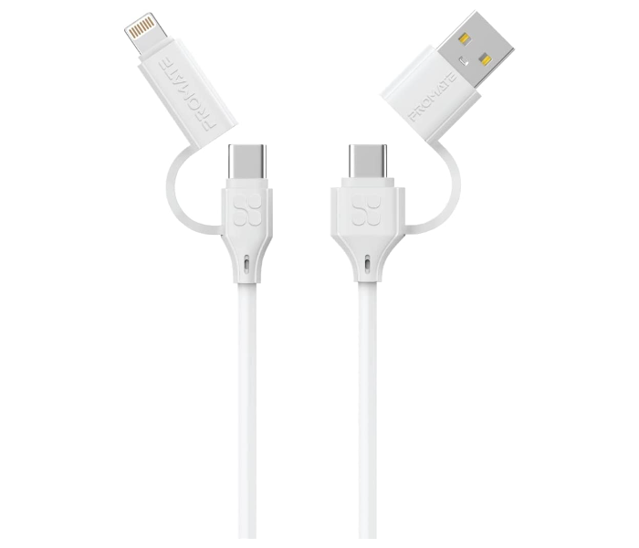 Promate 4-in-1 60Watts 1.2 Meter USB-C Charging Cable - White - Zoom Image 1