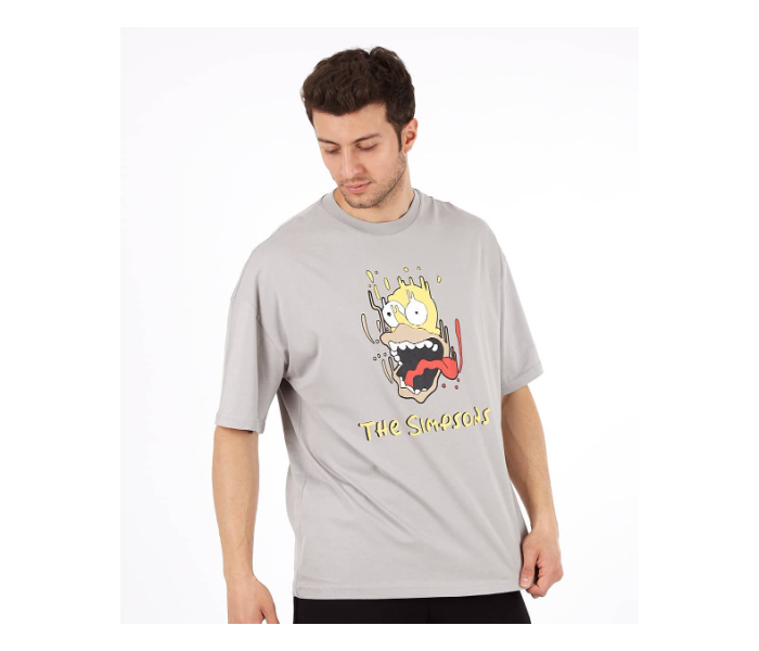 The Simpsons Oversize Small Round Neck T-Shirt for Men - Grey - Zoom Image 1