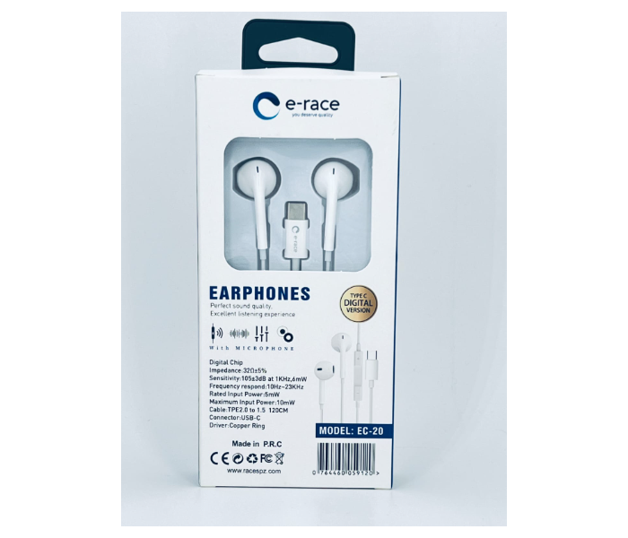 E-race EC-20 High Quality Stereo Earphone With Type-c Connector - White - Zoom Image 4