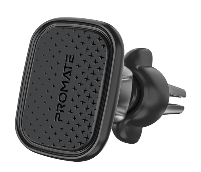 Promate 360-Degree Rotatable Universal Cradleless AC Vent Magnetic Car Phone Holder with Anti-Slip Grip and Metal Ring Plate - Black - Zoom Image 1