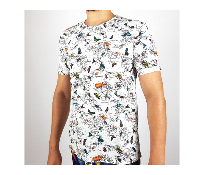 Regular Short Sleeves Small T-Shirt With Insects Design For Men - White - Zoom Image 1