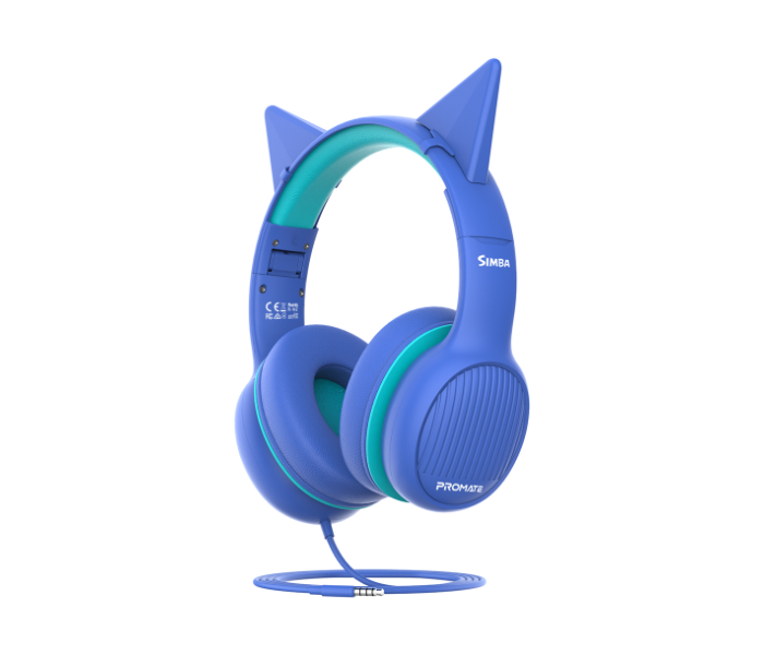 Promate 85Db Volume Control Removable Cat Ears 1.2 Meter Cable Headset for Kids - Aqua - Zoom Image