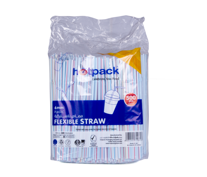 Hotpack STRAW Set of 500 Pieces 6mm Flexible Straw - White - Zoom Image 1