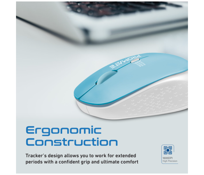 Promate Professional Precision Tracking Comfort Grip 2.4G Wireless Mouse with USB Nano Receiver - Blue - Zoom Image 4