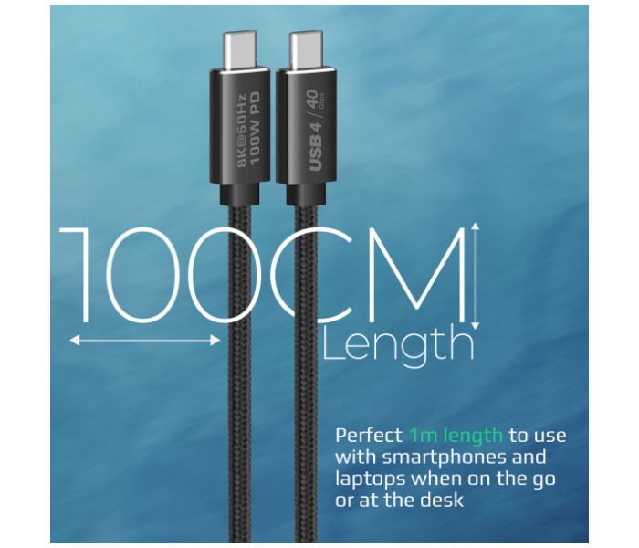 Promate 100 Watts Thunderbolt 4 Compatible USB-C Cable with Charging - Black - Zoom Image 3