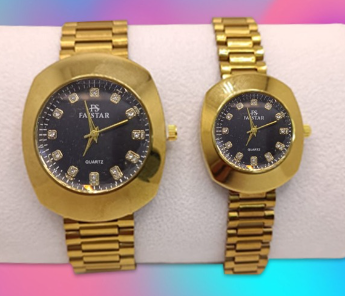 Jazp Last Modo Radel Set of 2 Piece Happy Romantic Couple Analog Watch - Black&Golden - Zoom Image