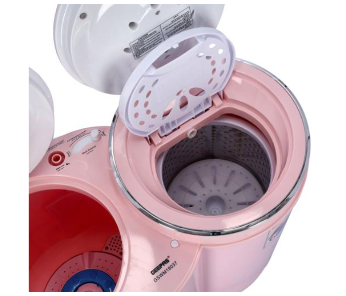 Geepas GSWM18037 Anti Vibration and Stainless Steel Drum Twin Tub Top Loaded Washing Machine - Pink - Zoom Image 5