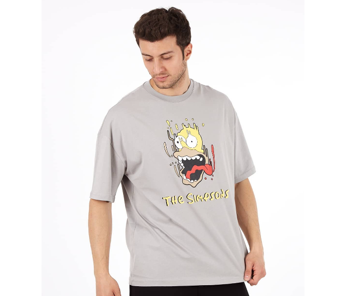 The Simpsons Oversize Medium Round Neck T-Shirt for Men - Grey - Zoom Image 1