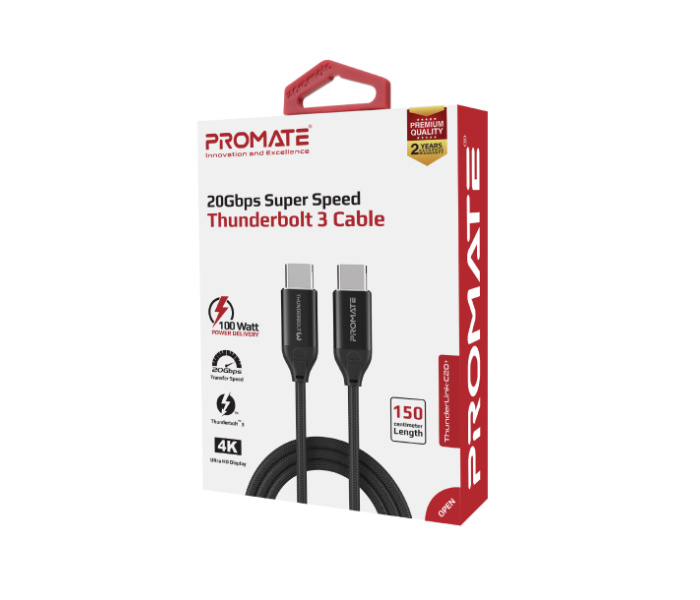 Promate Ultra-Fast Thunderbolt 100Watts 3 Type- C USB-C Cable - Black - Zoom Image 6