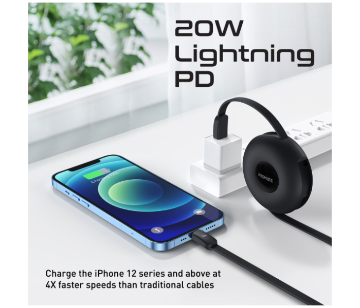 Promate 3-in-1 Retractable 60Watts USB-C Magnetic Charging Cable - Black - Zoom Image 7