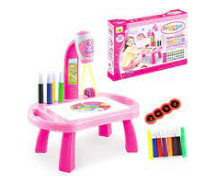 Child Learning Desk with Smart Projector Educational Painting Table with Light Music Children Projection Drawing Playset Table - Pink-B - Zoom Image 2