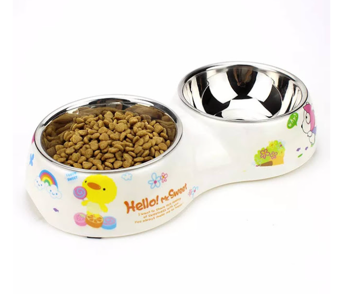 GTC 22000939 2 in 1 Stainless Steel Cat Bowls with Stand For Food and Water - White - Zoom Image 2