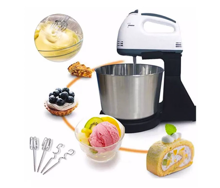 GTC 22000940 Stainless Steel Bowl 7 Speed Electric Dough Mixer with Table Stand - Black and White - Zoom Image 2