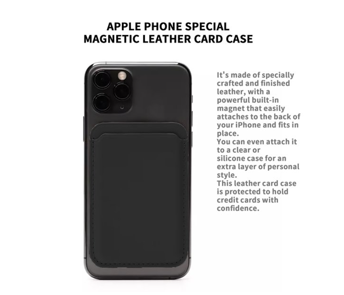 Iphone 12 Series Compatible Magnetic Leather Card Holder - Black - Zoom Image 2