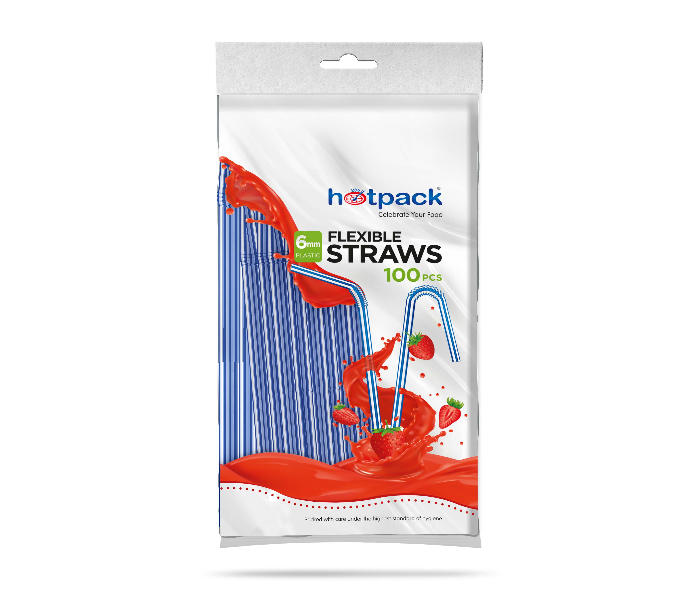 Hotpack HSMSTRAWF6 Set of 100 Pieces 6mm Flexible Plastic Straws - Blue - Zoom Image 1