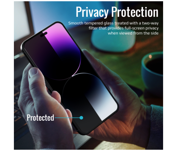 Promate Silicone Bumper and Shatter Protection Privacy Glass Screen Protector for iPhone 14 - Zoom Image 3