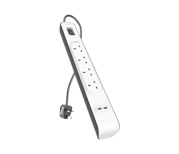 Belkin 4Way 2USB 2Meter Surge Protection Strip - White - Zoom Image 1