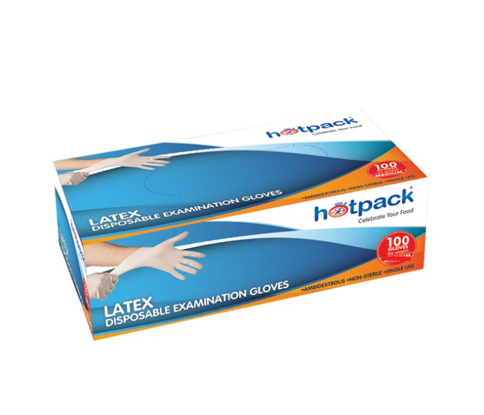 Hotpack PFLGL Set of 100 Pieces Large Powder Free Latex Gloves - White - Zoom Image 1