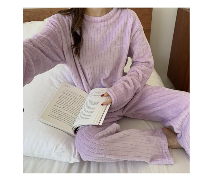 Winter Flannel Velvet Pajamas Sets Sleepwear for Women - Purple - Zoom Image 4