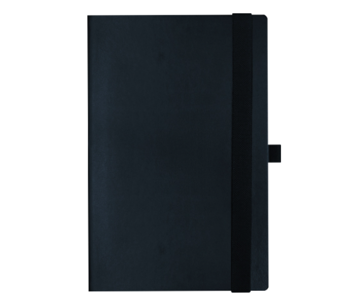 633 B A5  Faux Leather Notebook With Wide Elastic Strap - Dark Blue - Zoom Image 1