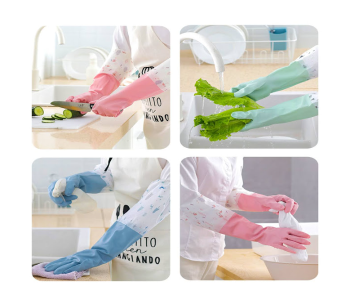 GTC 22000953 1 Pair Full Long Cuff Flock Lining Household Waterproof Dishwashing Gloves - Green - Zoom Image 2