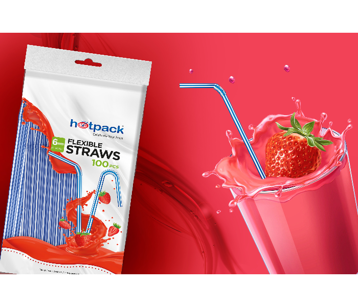 Hotpack HSMSTRAWF6 Set of 100 Pieces 6mm Flexible Plastic Straws - Blue - Zoom Image 2